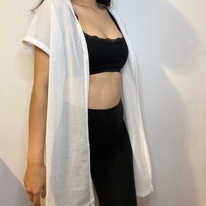 white short sleeve fishnet beach coverup cardigan